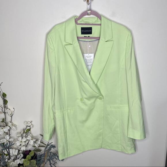 WILDFANG Empower Double Breasted Oversized Blazer Celadon Green {YY50} - Picture 3 of 6